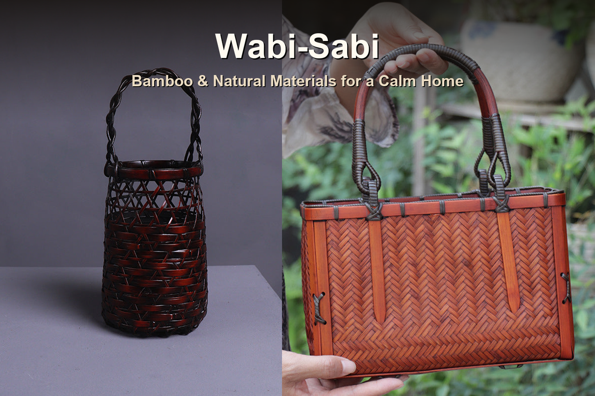 Wabi-Sabi home decor cover - bamboo flower basket and woven tote