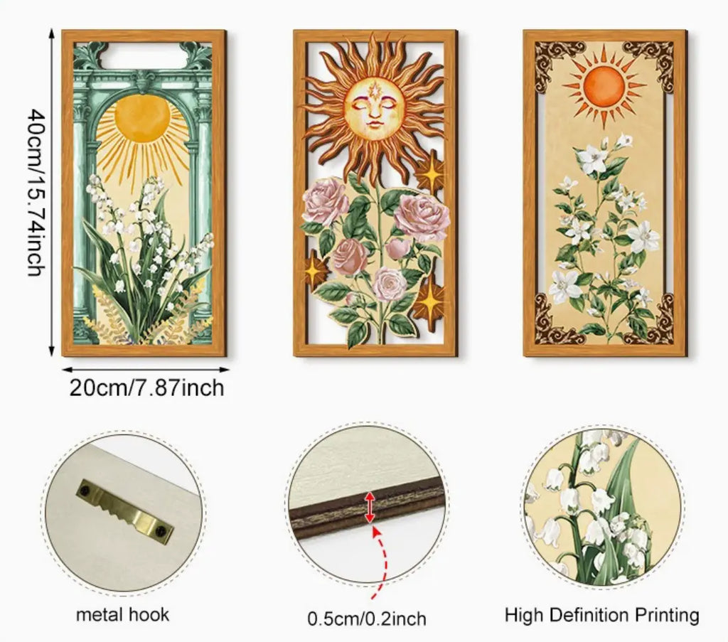 Sun - Wooden openwork Wall Decor Art Trio