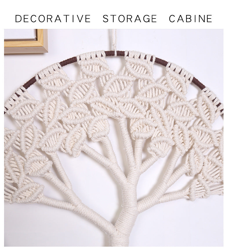 Macrame tree of life wall hanging with woven leaves and branches