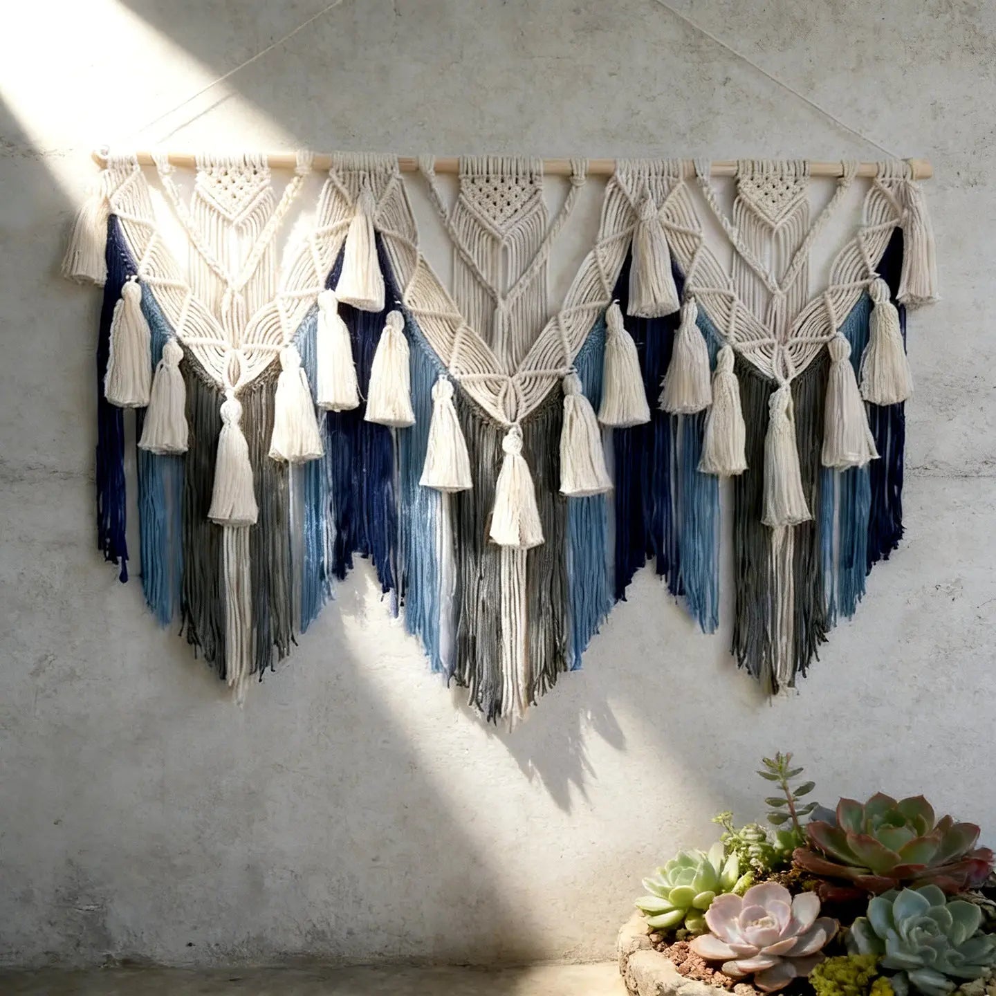 Blue Bohemian Handwoven Tassel Tapestry