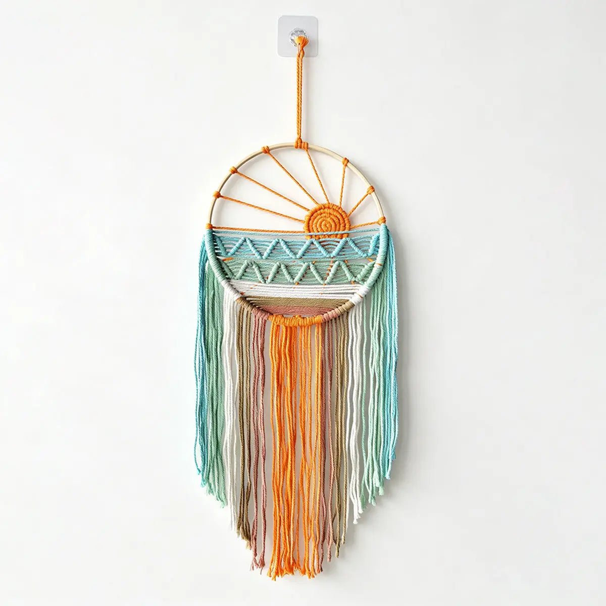 Handmade Tassels Coastal Sunrise to Sunset Wall Hanging – Ins Boho Beach Art Tapestry with Tassels, Handmade Ocean Sunrise, Midday, Sunset Decor - GPZ Dream